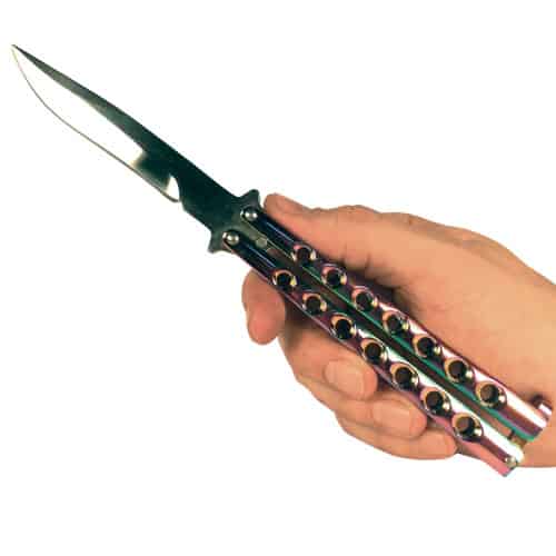 ST-BK-105_c | The Wright Prevention Butterfly Knife in hand - Plasma